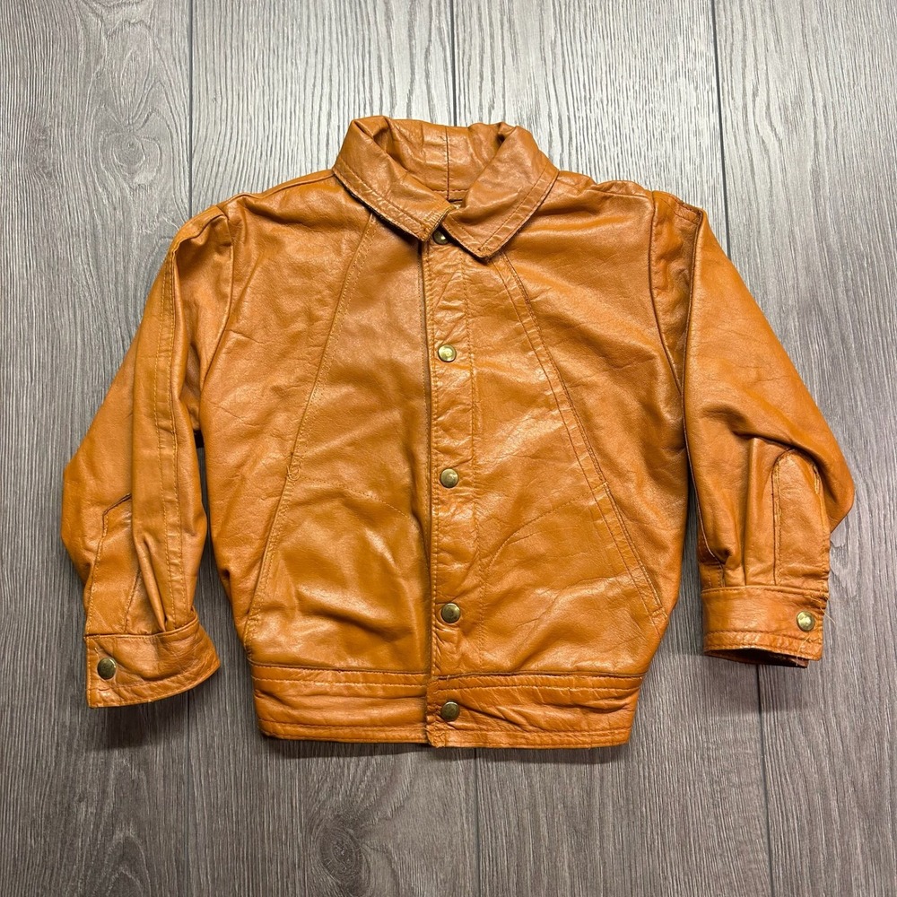 Vintage 1970s Gassy Jack Kids Tan Leather Jacket Made in Canada Cognac Brown